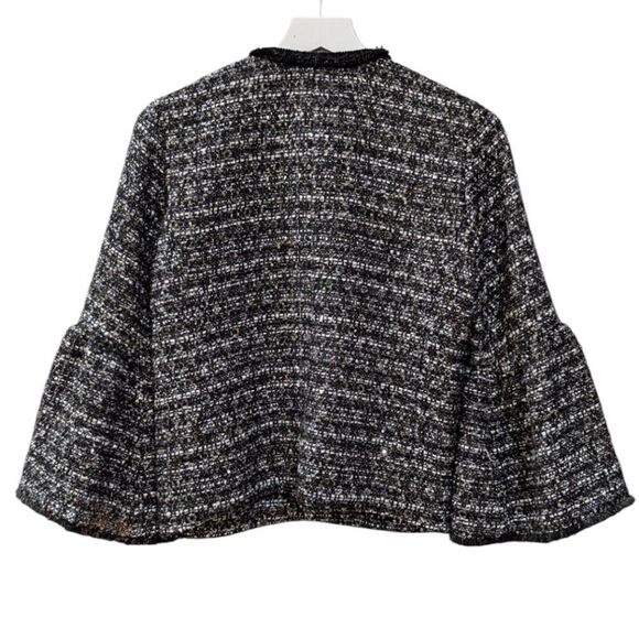J. Crew Belle Sequin Tweed Jacket Women's Size 0 H2293 Black/White - Picture 3 of 11